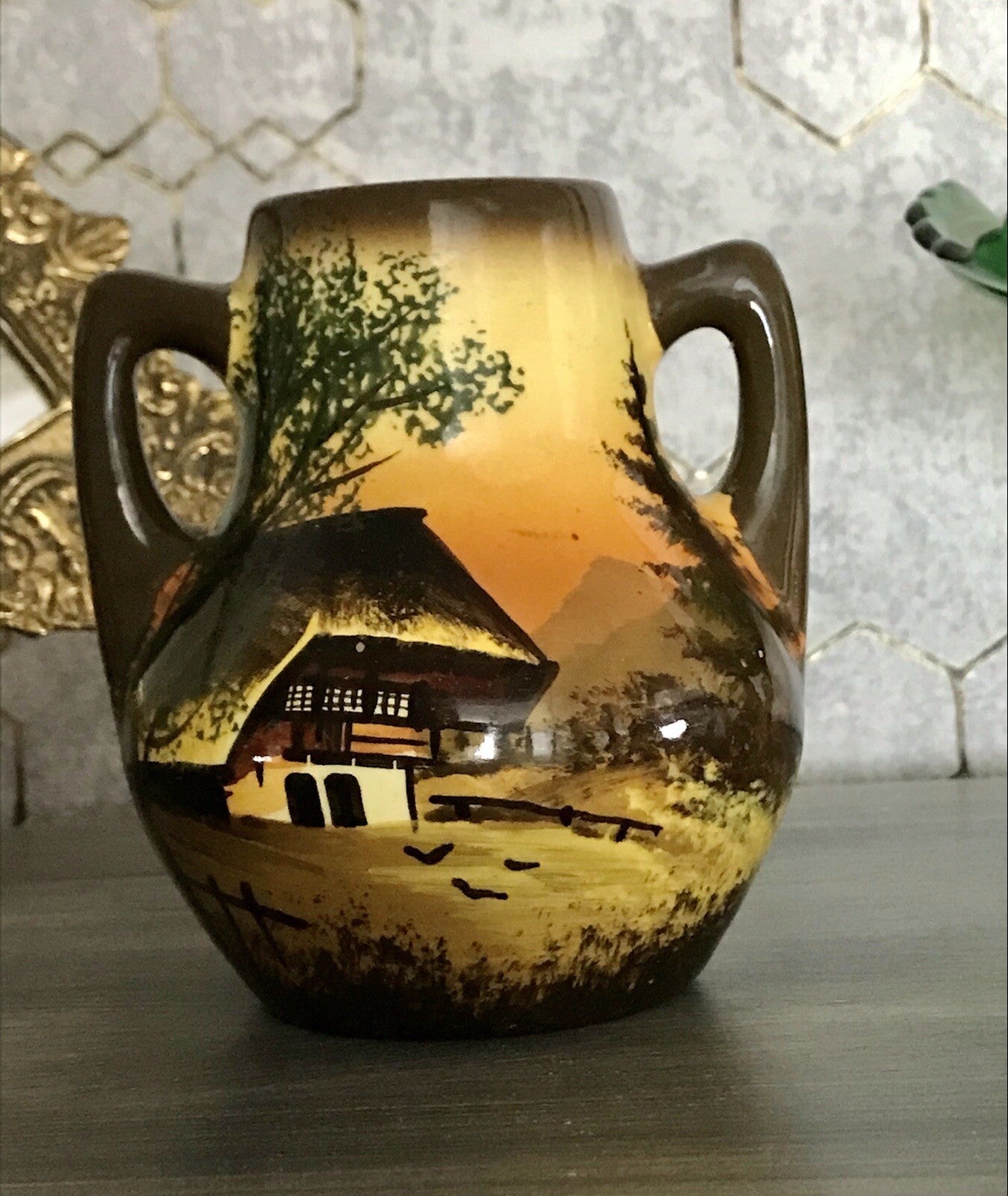 Antik  Keramik Majolika Schramberg  Vase Väschen handbemalt