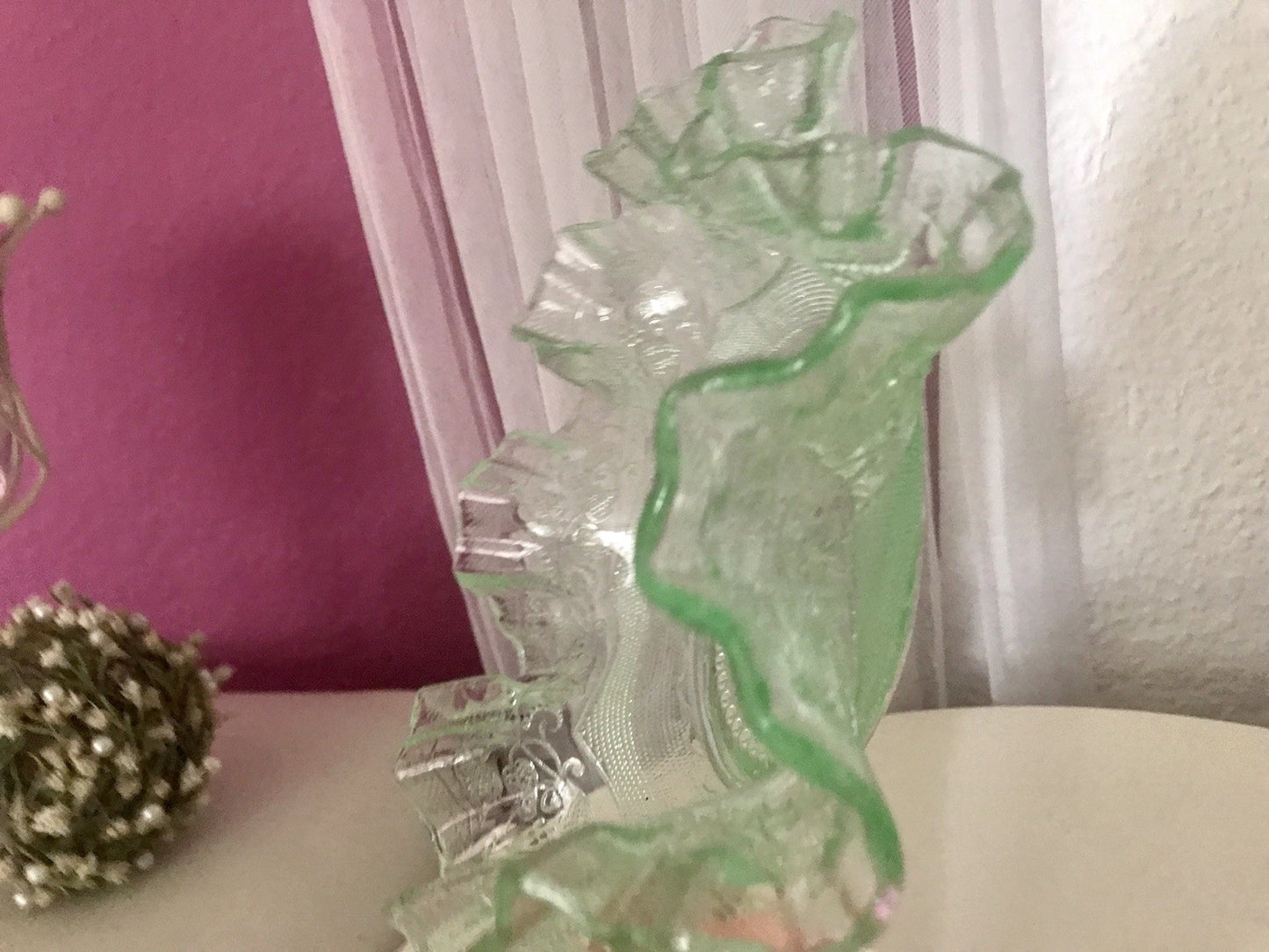 Antik Jugendstil Serviettenrand Pressglas Schale Glas Uranglas grün