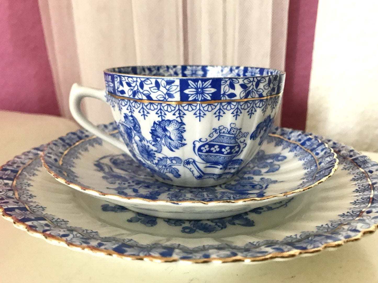 Antik Vintage Porzellan 1 Kaffee-Gedeck Sammeltasse Schön! China blau Tuppack&