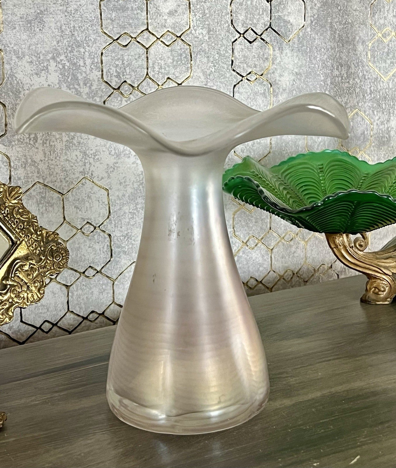 Vintage Glasvase Glaskunst Vase edel Glashütte Eisch ? irisierend schillernd