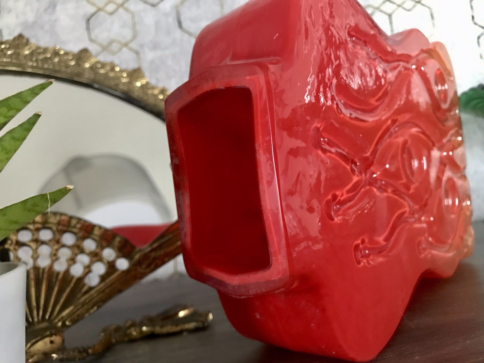 Vintage 70er Design Glasvase Glas Rot Orange Vase Pop Art Hirschberg