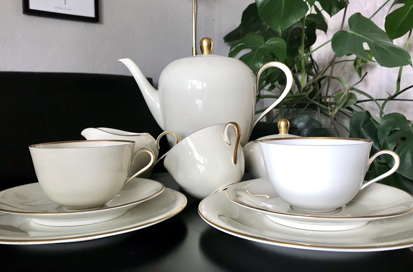 Vintage Art Déco elfenbein Porzellan Kaffeeservice Service 12 Pers. Edelstein