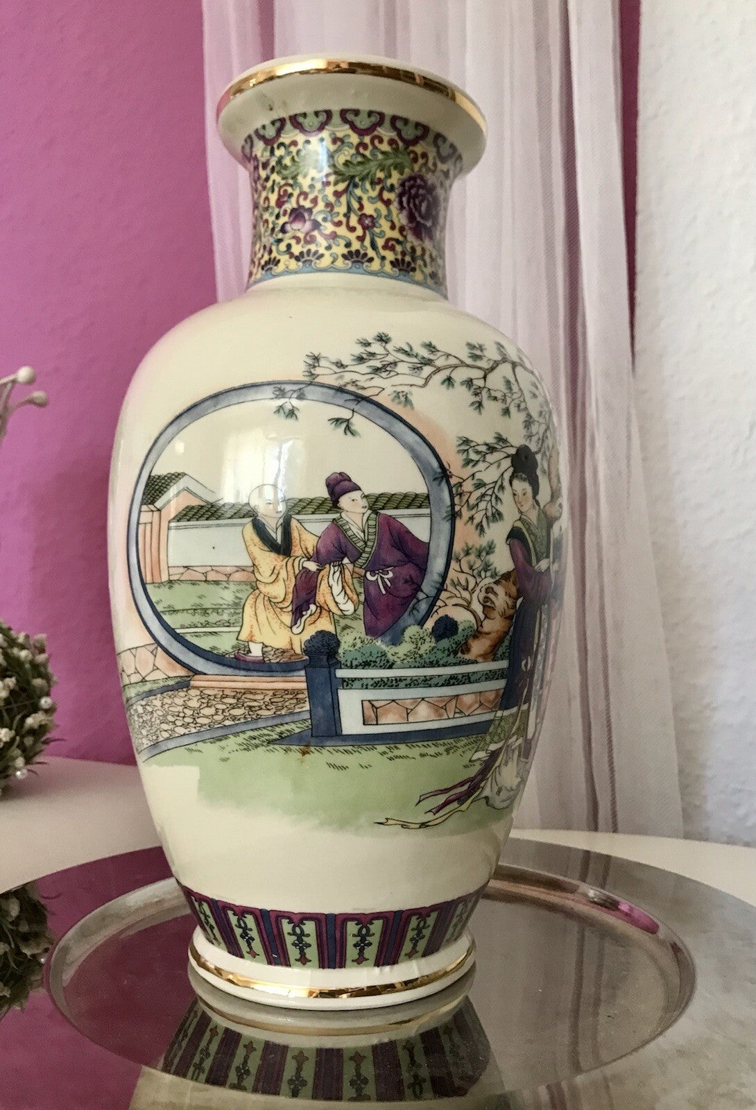 Alt Vintage Vase Bodenvase Japanisch mit Geishas Chinoiserie Design