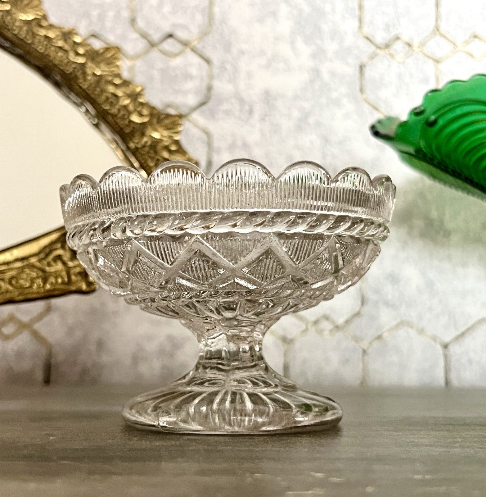Antik Jugendstil Art Déco Pressglas Glas Fußschale Schale Zuckerschale