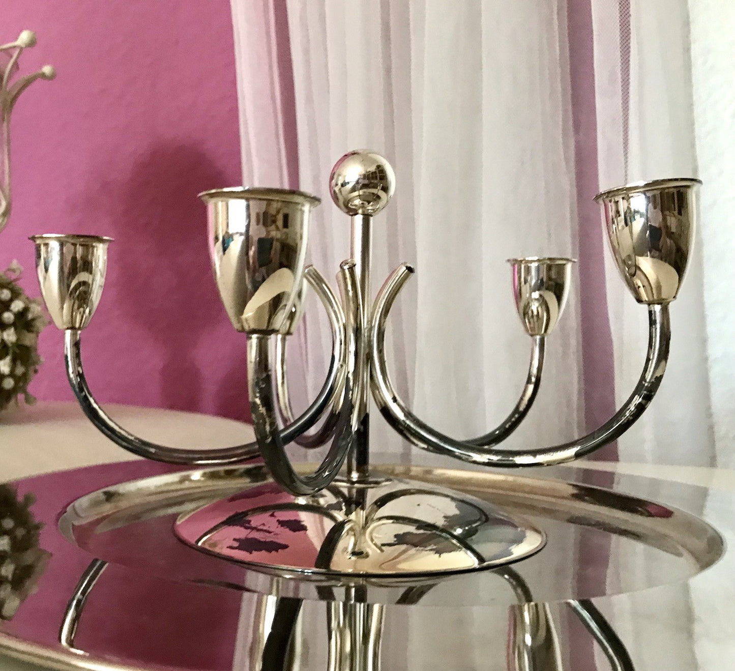 Alt Vintage 60er MCM Kerzenleuchter Kerzenständer Leuchter versilbert