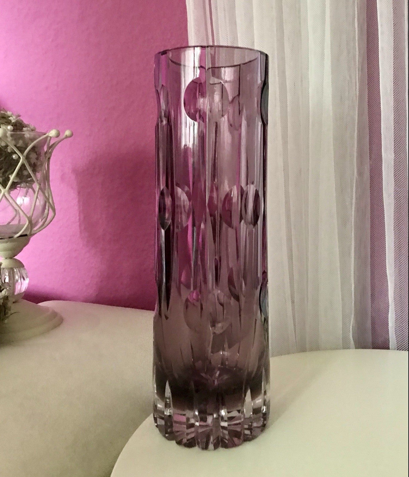 Vintage Edel Vase Glasvase Kristallglas lila groß Schliff Designer Karel Wünsch