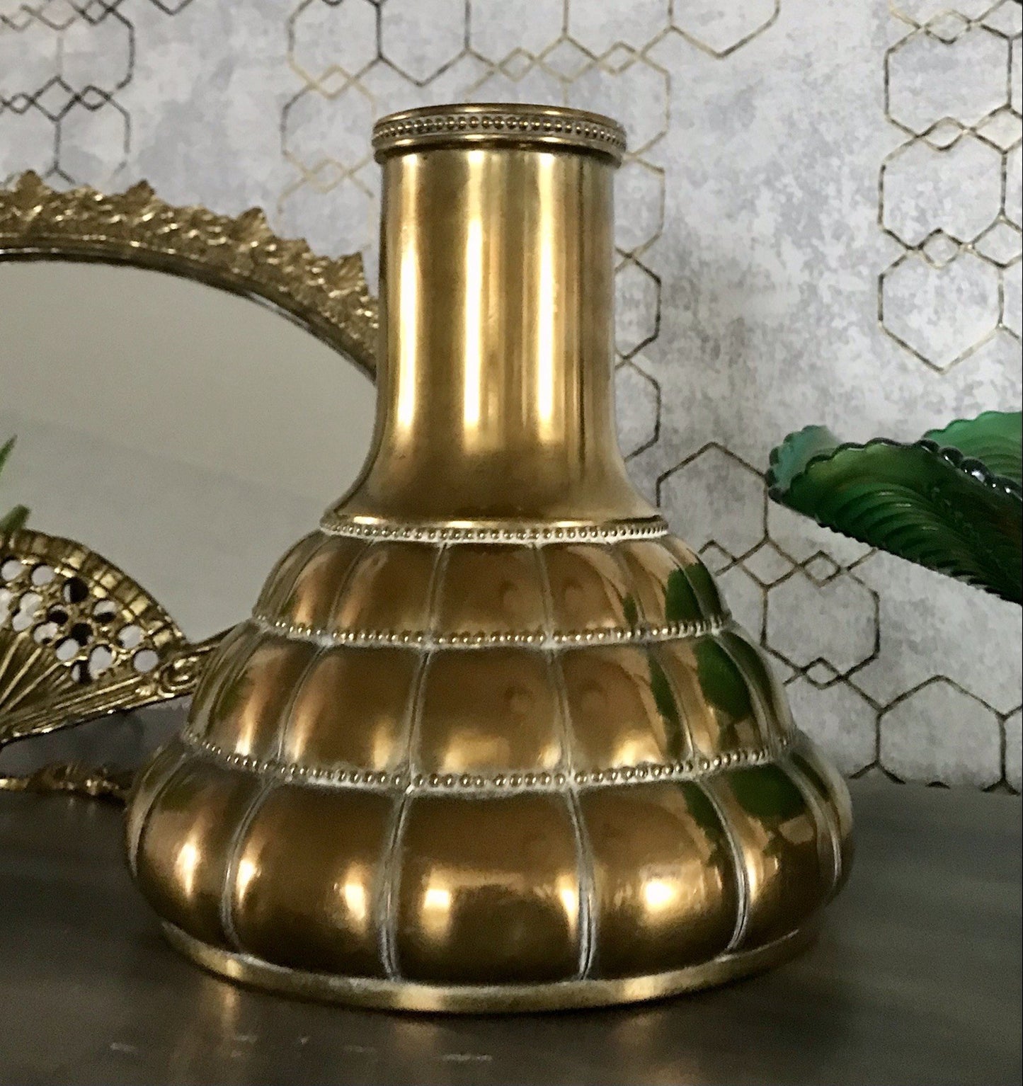 Antik WMF Straußenmarke Jugendstil Art Déco Messing Vase Relief