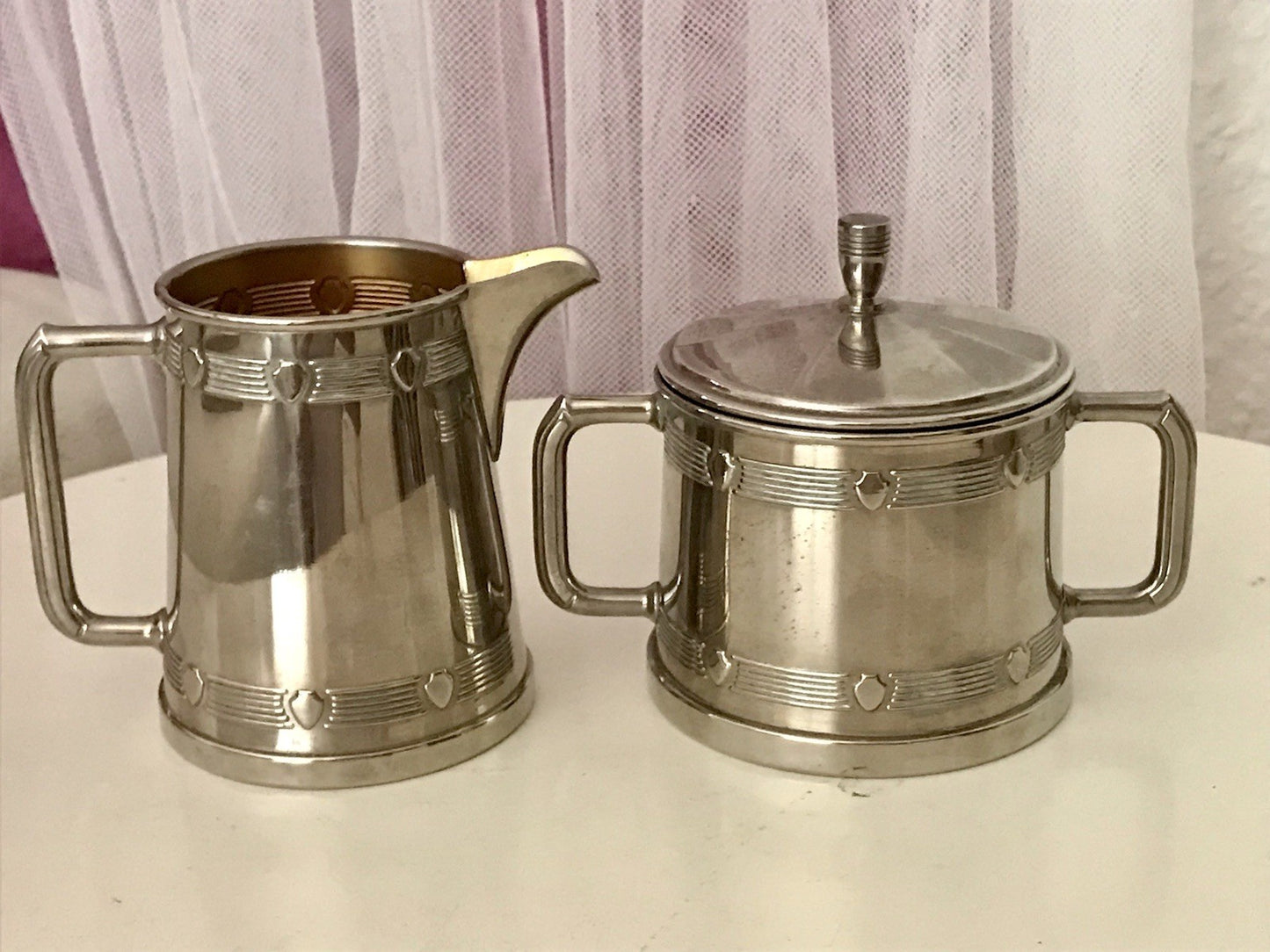 Antik Jugendstil Art Déco Kaffee Kernstück Zuckerdose Rahmgießer verchromt? 2tlg