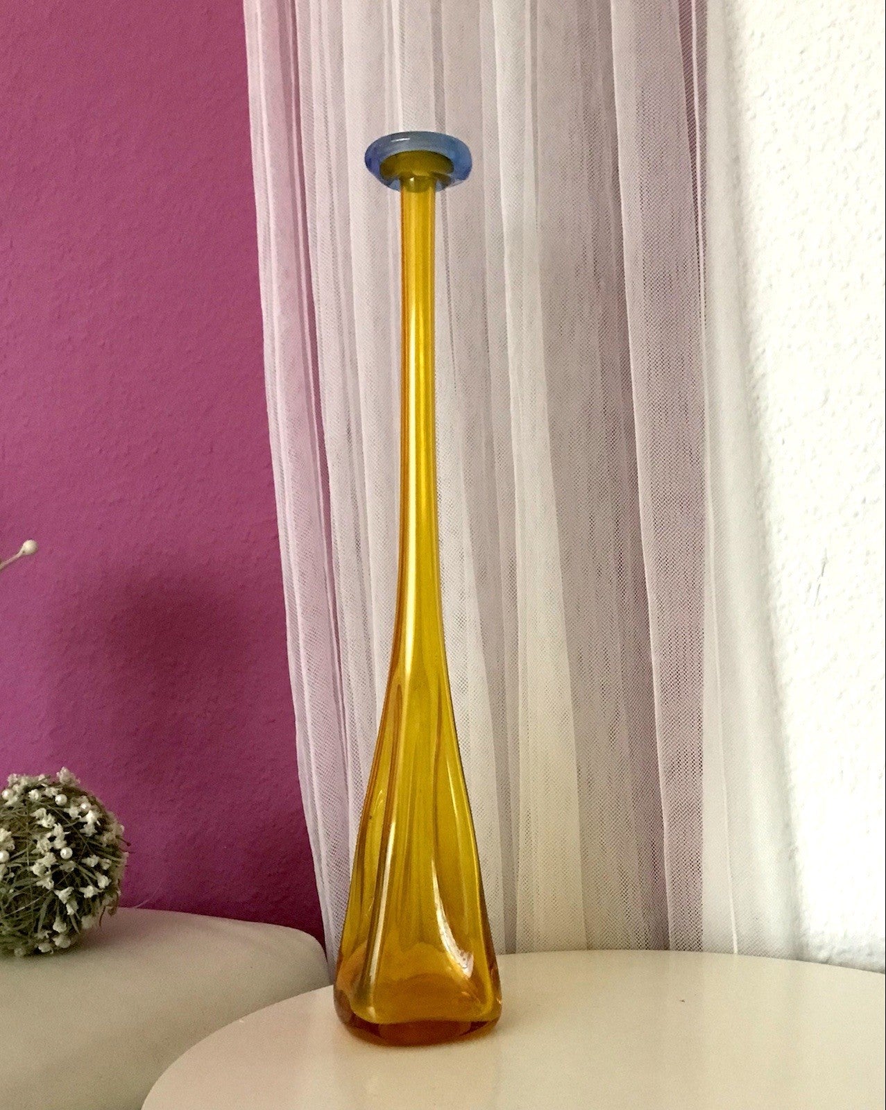 Vintage Edel Designer Solitär Vase Glasvase Kristallglas groß  gelb Kunstglas