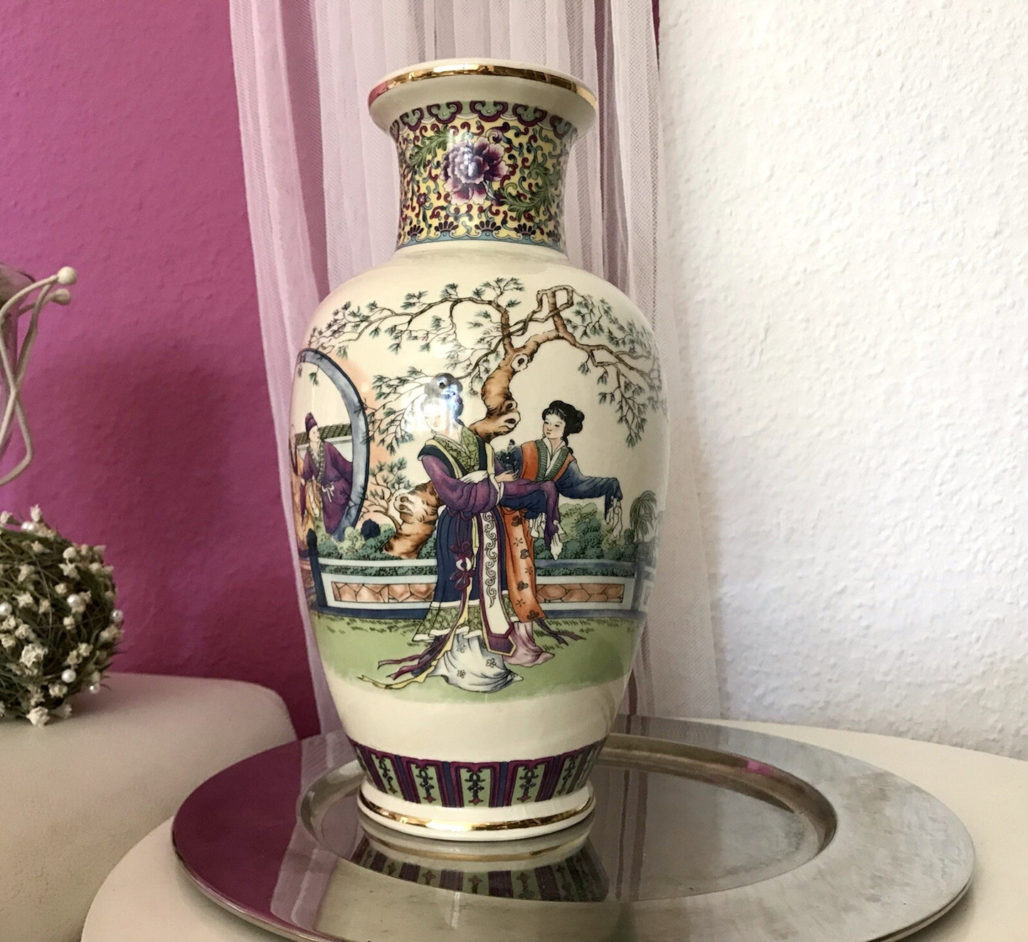 Alt Vintage Vase Bodenvase Japanisch mit Geishas Chinoiserie Design