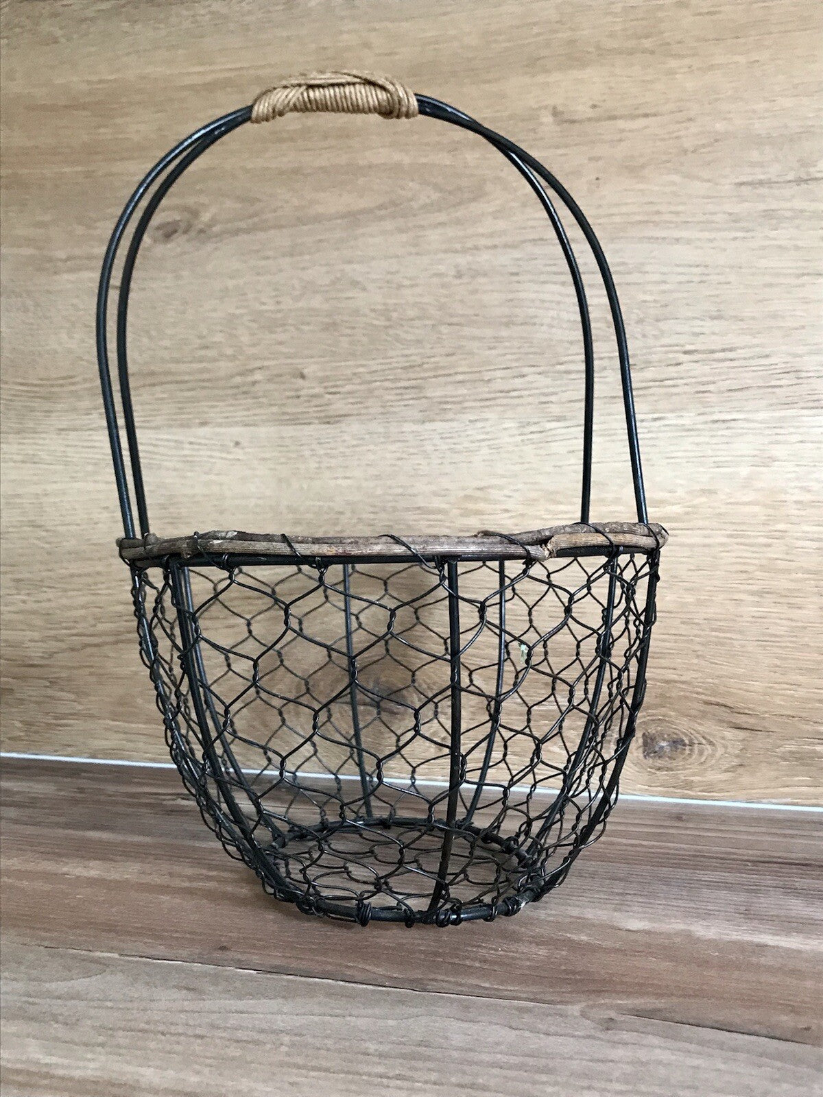 Alt Vintage 60er Korb Metallkorb  Weide schwarz&braun