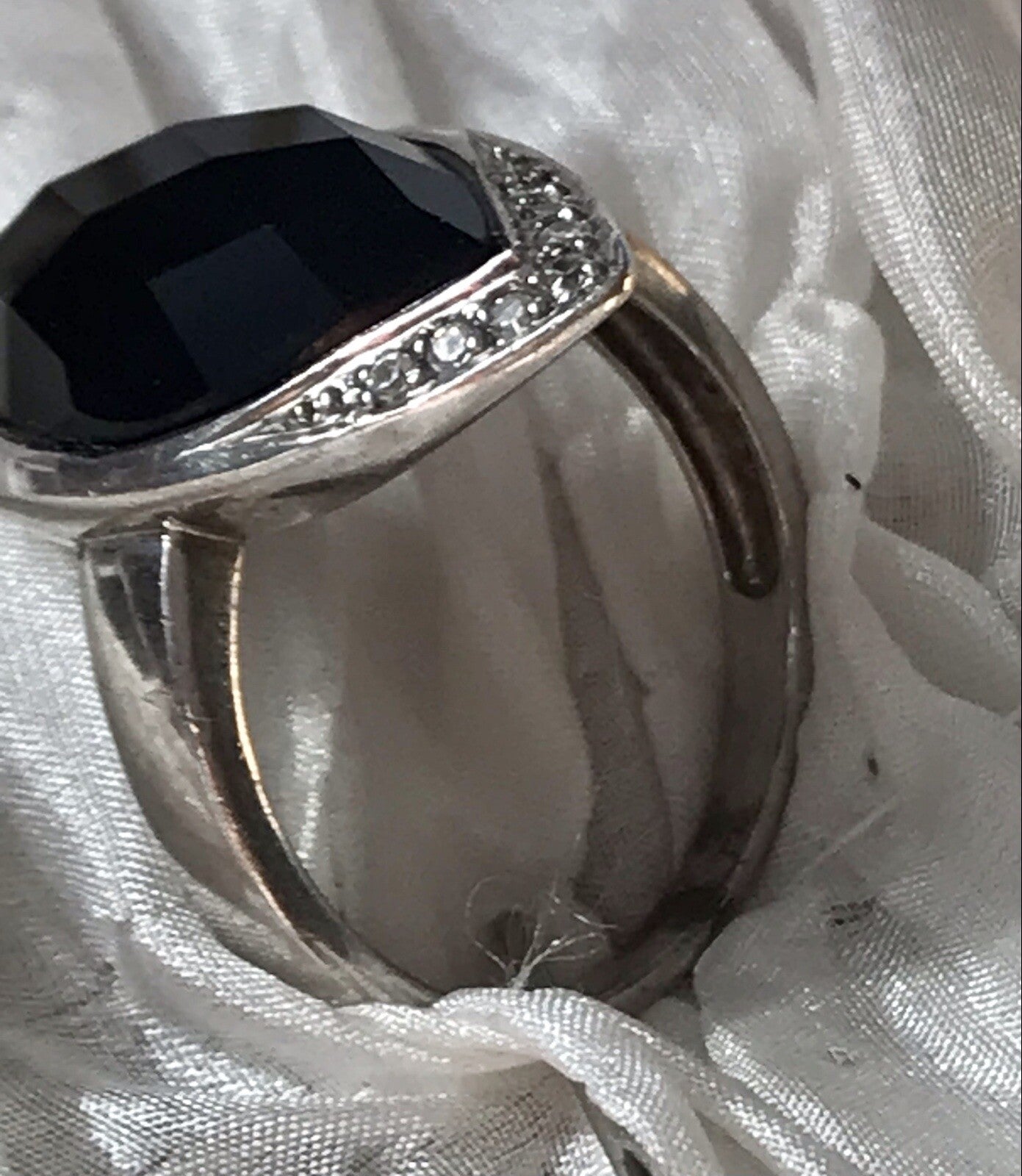 Vintage Onyx? & farblose Steine DAMEN RING Silber 925 Gr.57 58 Schiffchen