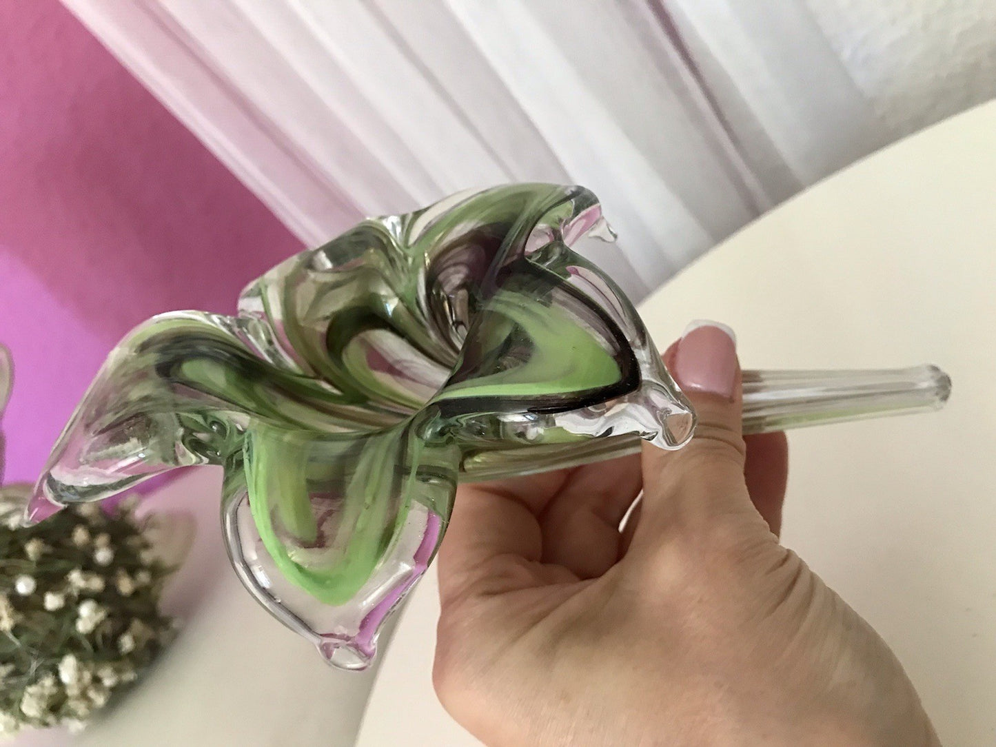 Vintage Murano ? 60er Jahre liegende Glasvase Vase Tischvase grün
