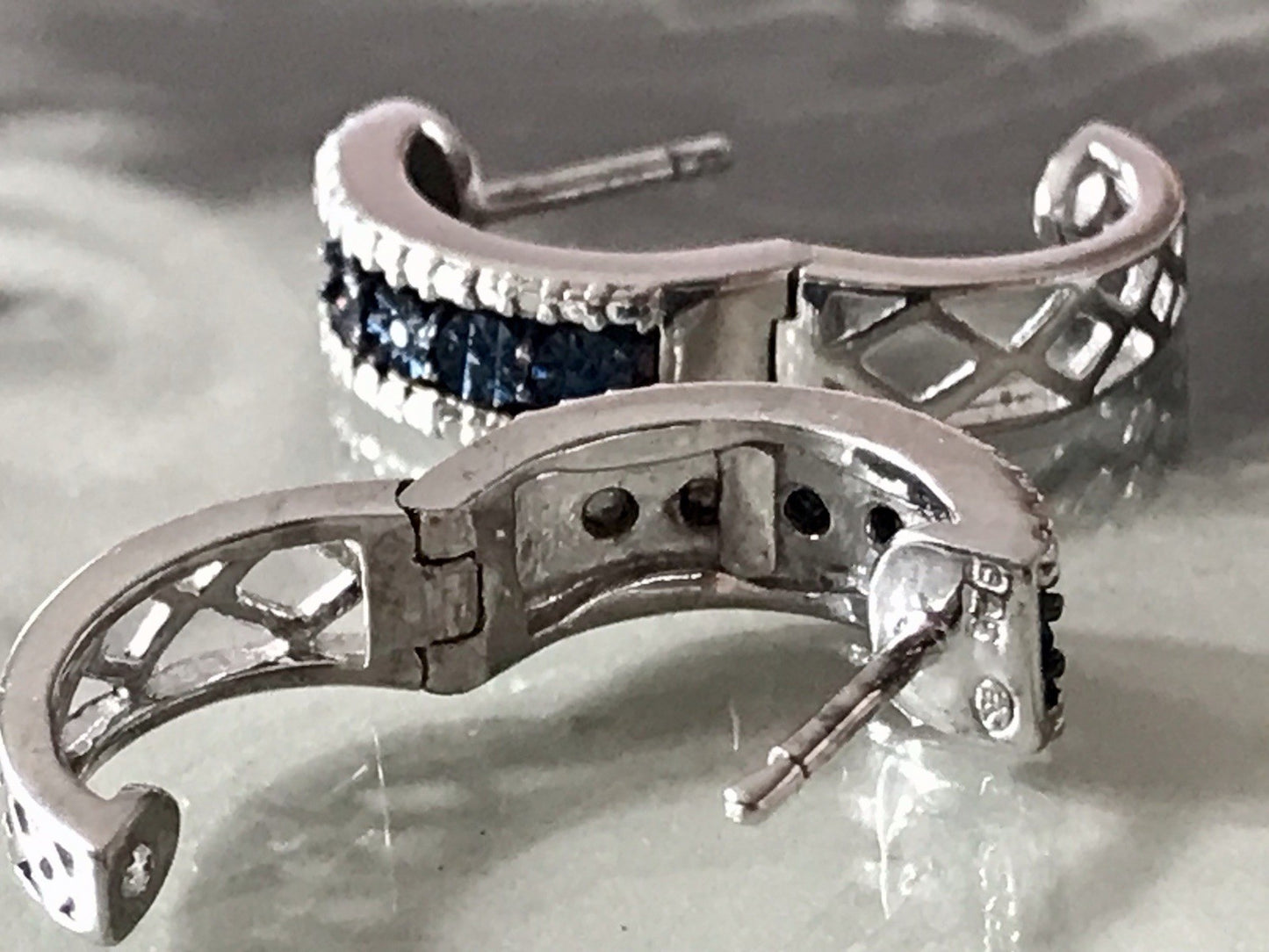 Ohrringe 925 Silber Creole Klappcreolen blaue Steine Saphire? Edel HN