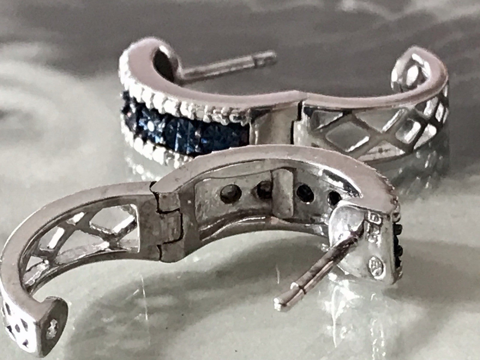 Ohrringe 925 Silber Creole Klappcreolen blaue Steine Saphire? Edel HN