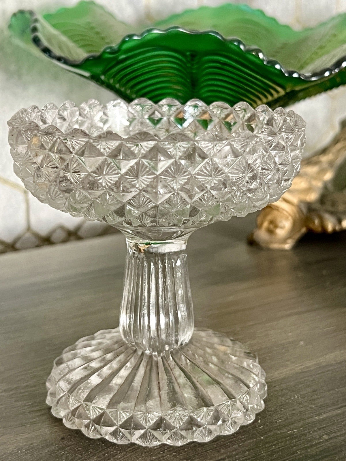 Antik Jugendstil Art Deco Pressglas Glas Fußschale Schale Zuckerschale