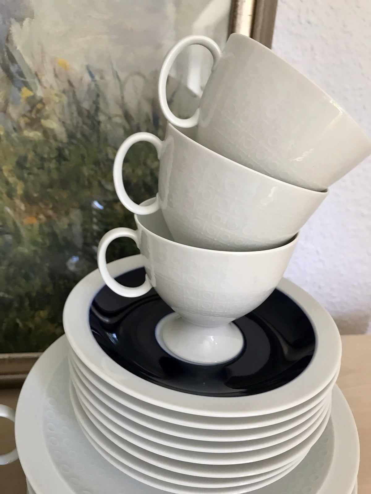 Ak Kaiser Porzellan Kaffeeservice 12 Personen Design weiß kobaltblau mit Relief