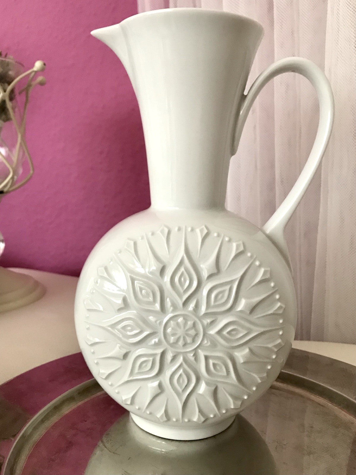 Vintage 60er Porzellan Vase OpArt Seltmann Vohenstrauß Porzellan Bavaria weiß