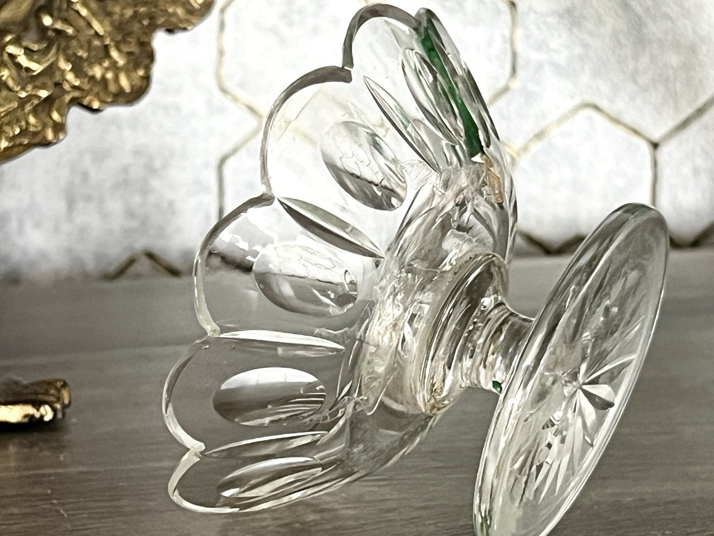 Antik Biedermeier kleine Fußschale Schale Glasschale um 1850 Oliven