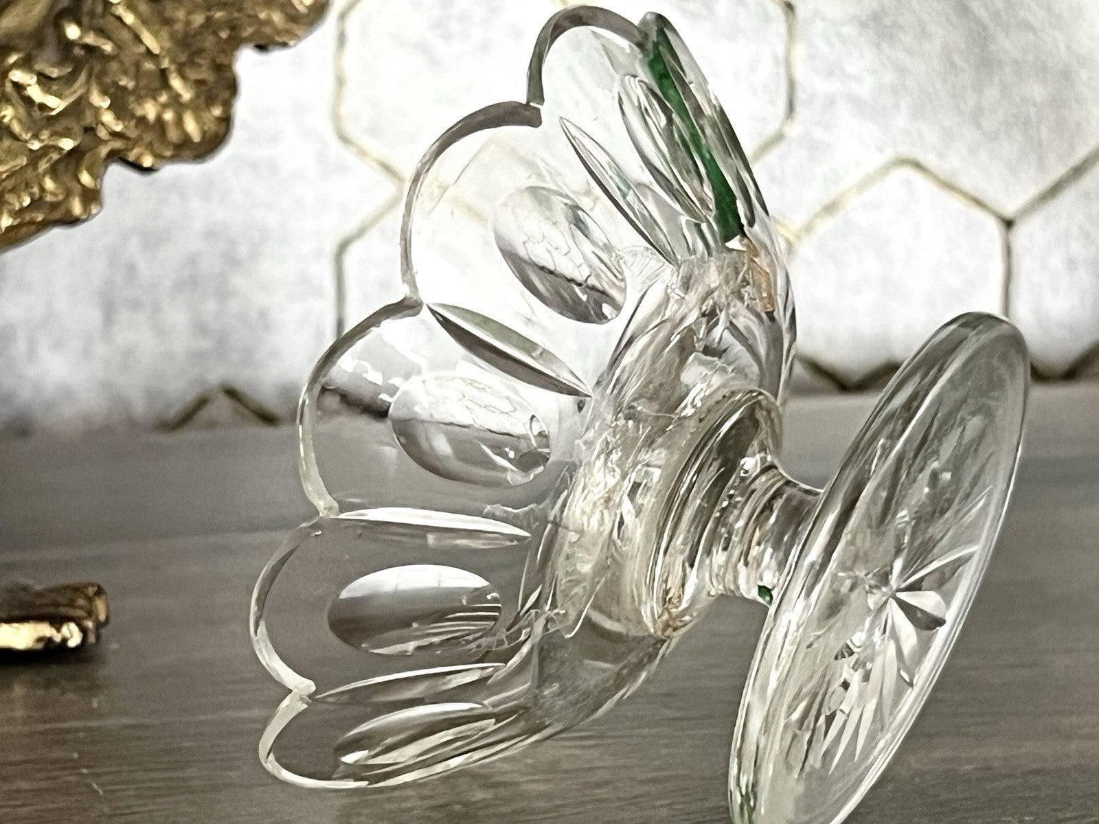 Antik Biedermeier kleine Fußschale Schale Glasschale um 1850 Oliven