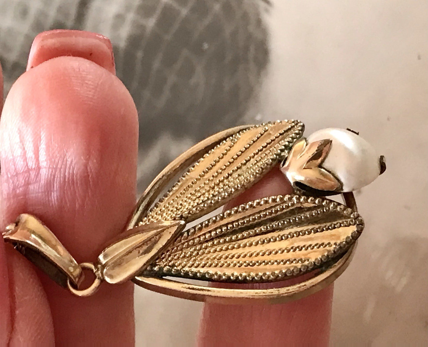 Vintage Designer Anhänger Perle Amerik. Doublè vergoldet