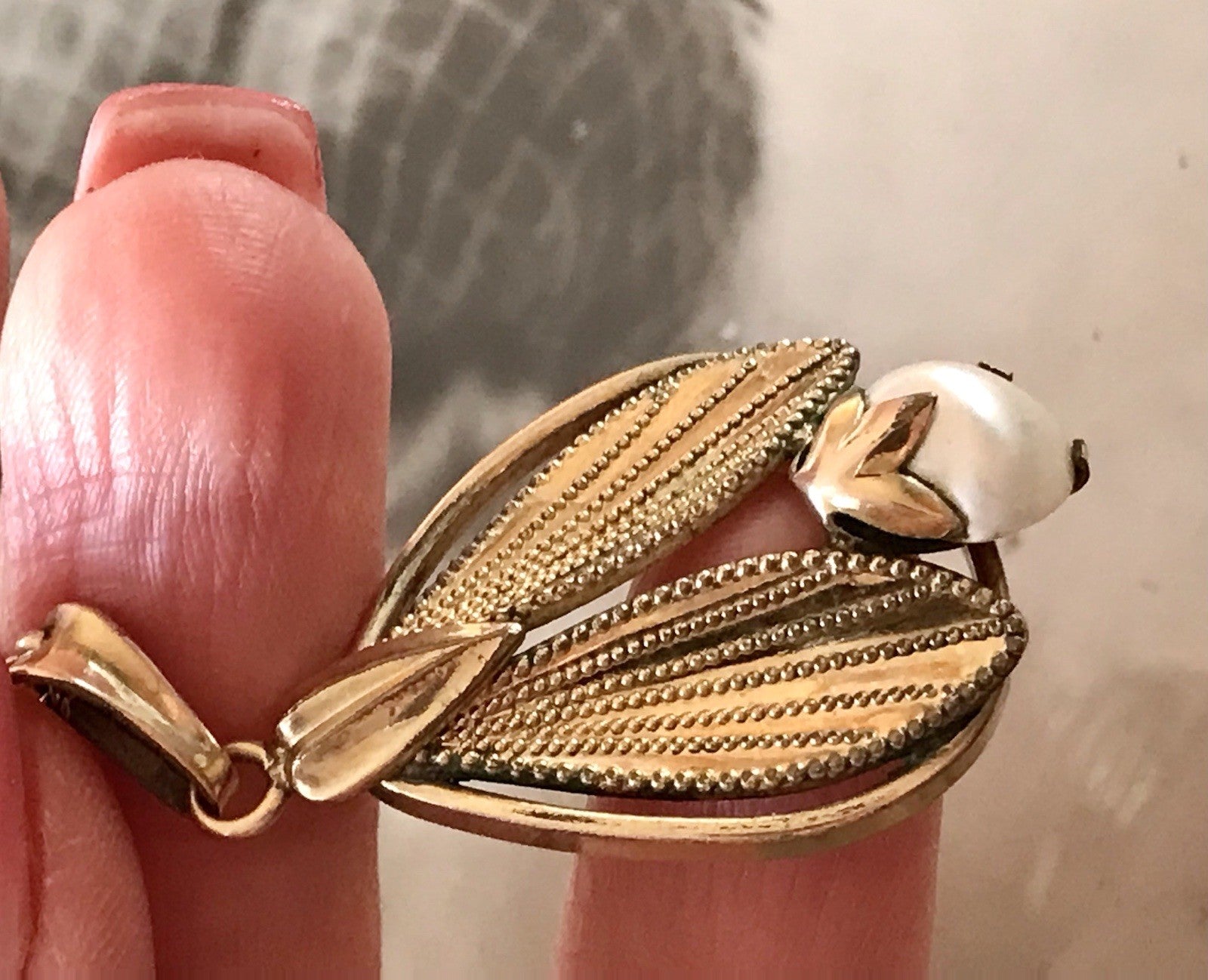 Vintage Designer Anhänger Perle Amerik. Doublè vergoldet