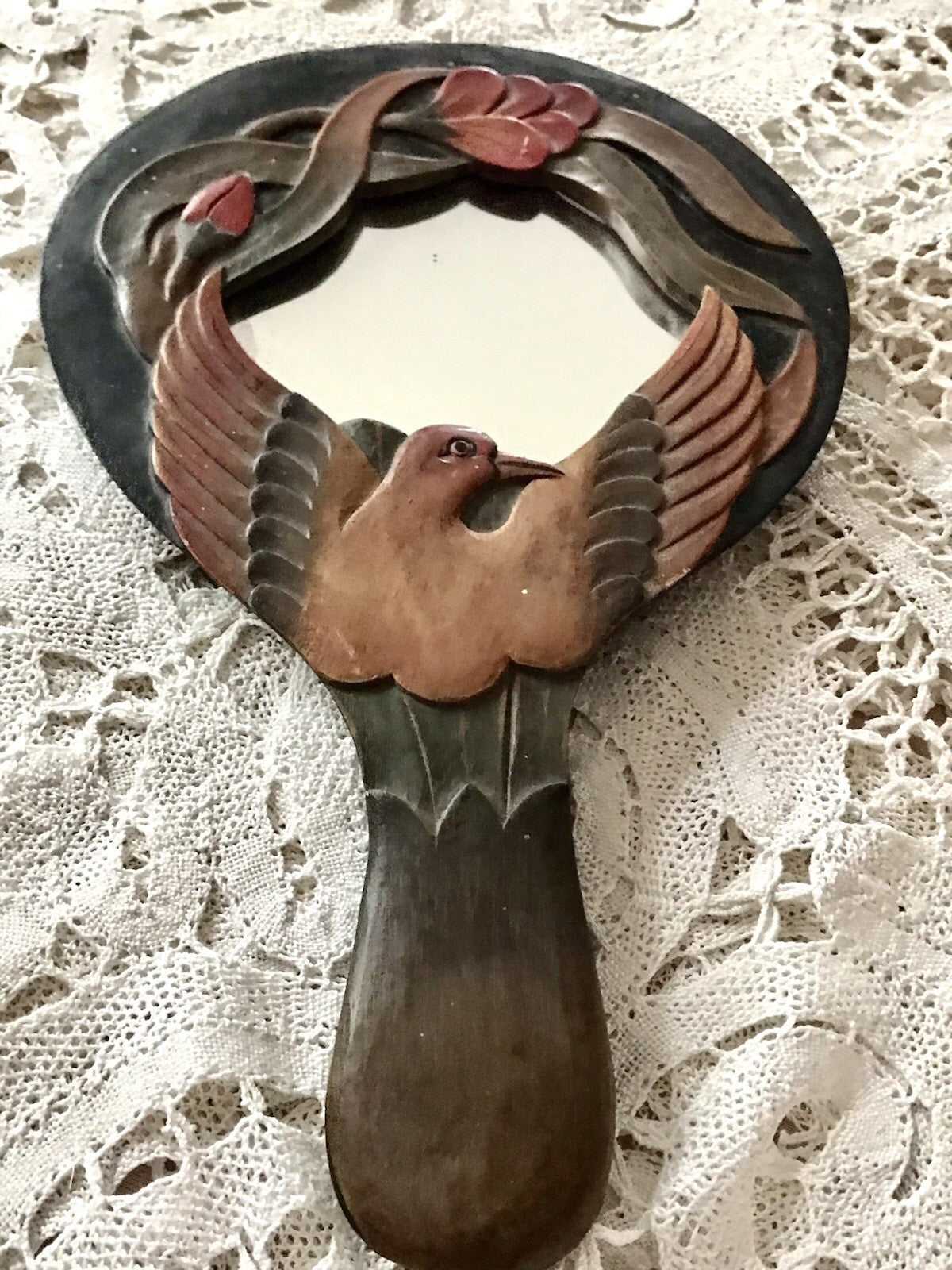 Antik? Vintage Spiegel Handspiegel Holz geschnitzt in Jugendstil gearbeitet