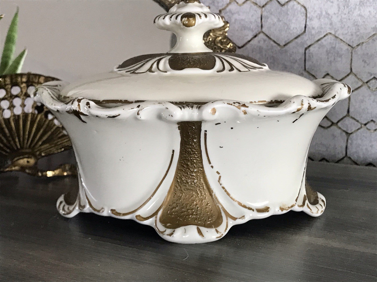 Antik Art Déco Porzellan Dose Deckeldose Schatulle Bonboniere Neu-Tettau 1930