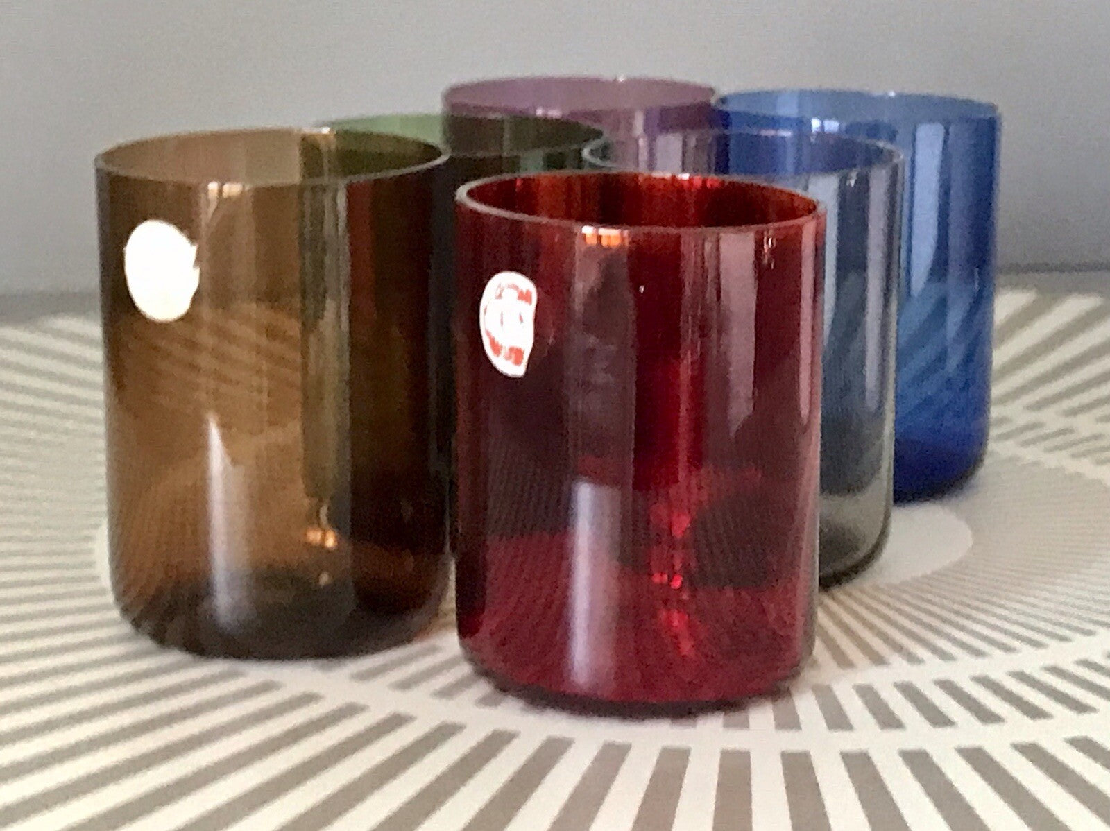 Vintage 60er Jahre 6 Schnapsgläser Gläser buntes Glas Rauchglas