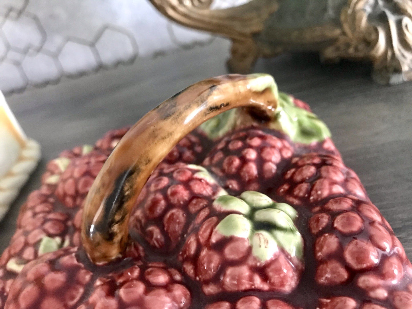 Antik Sarreguemines France Majolika Keramik  Korb Zierschale Schale Obstkorb