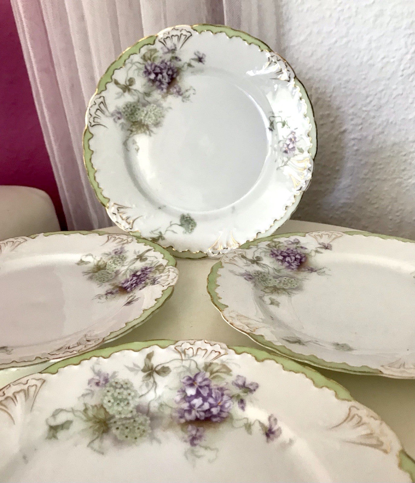 Antik 4 Dessert Kuchen Teller Jugendstil Blumen Muster Jäger&Co Kuchenteller