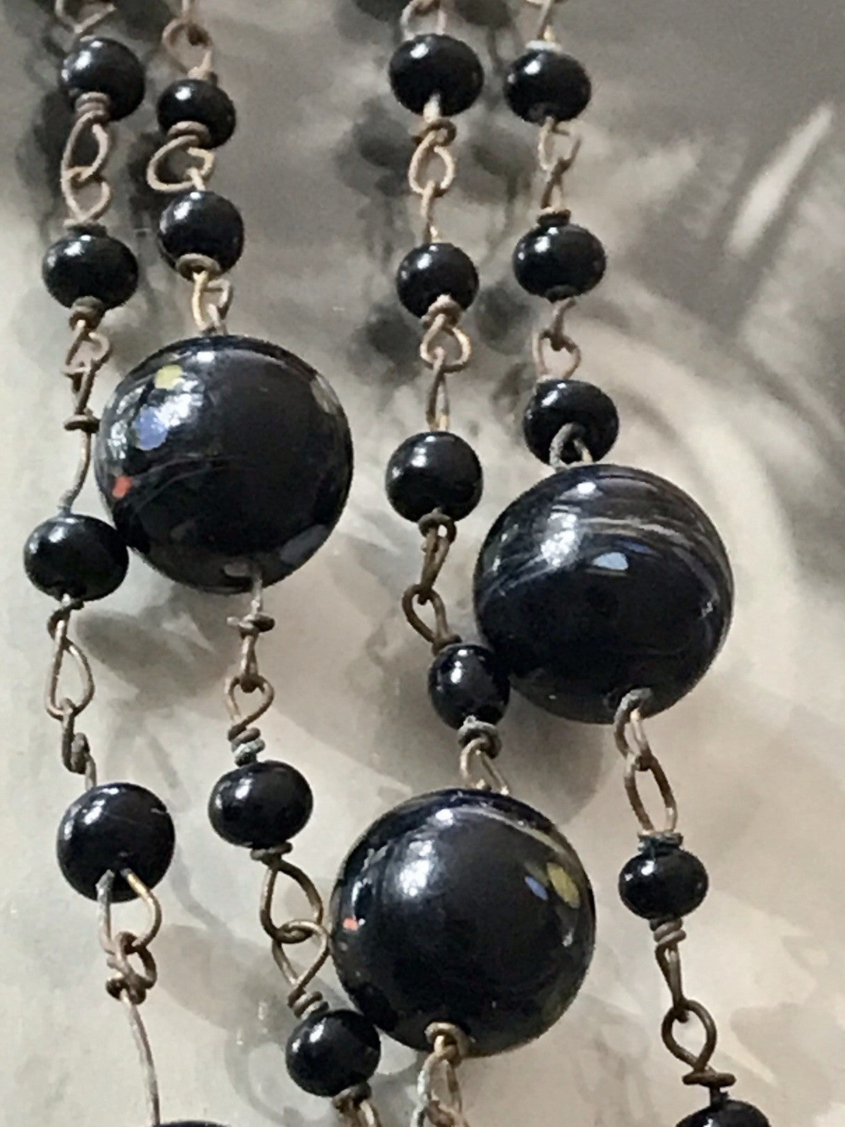 Alt antik? Vintage lange Halskette Kette schwarze Murano Perlen Sehr Schön
