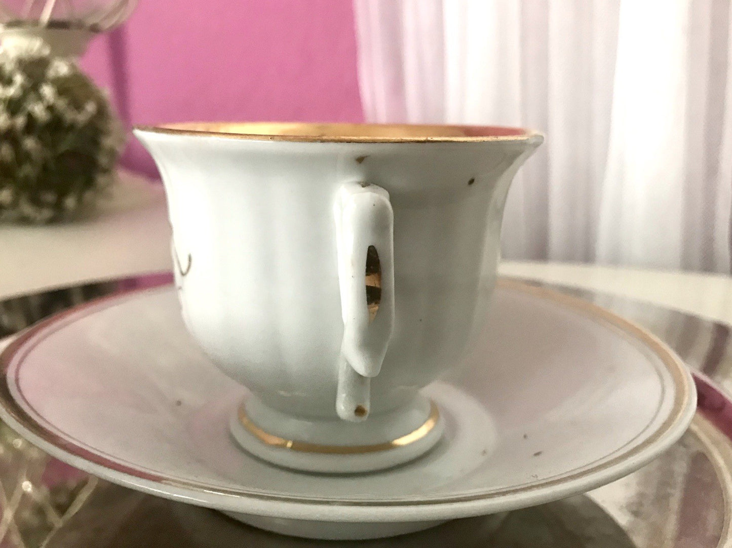 Antik Porzellan Andenken Becher Gedeck Sammeltasse Tasse „Dem Hausherrn“