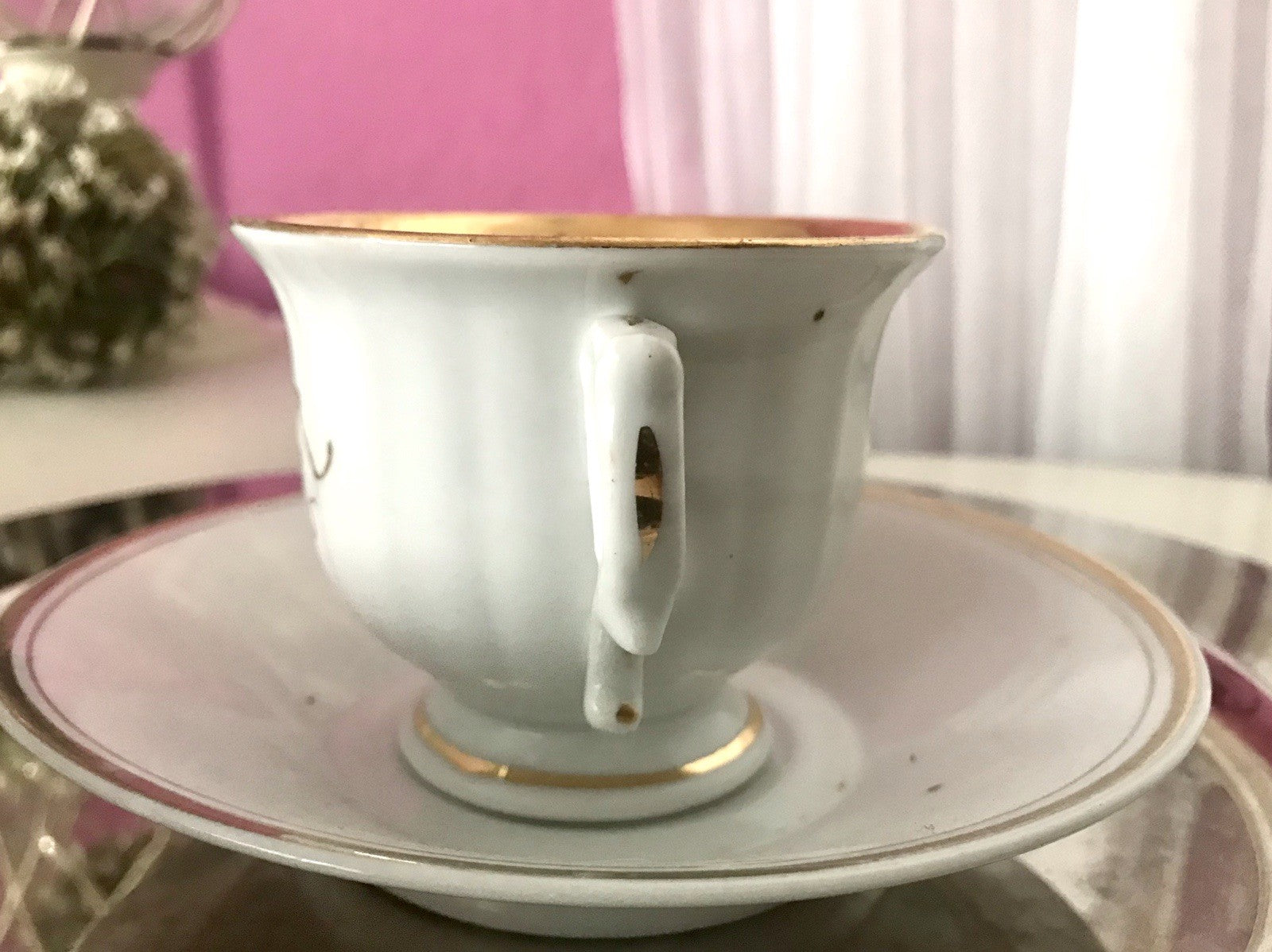 Antik Porzellan Andenken Becher Gedeck Sammeltasse Tasse „Dem Hausherrn“
