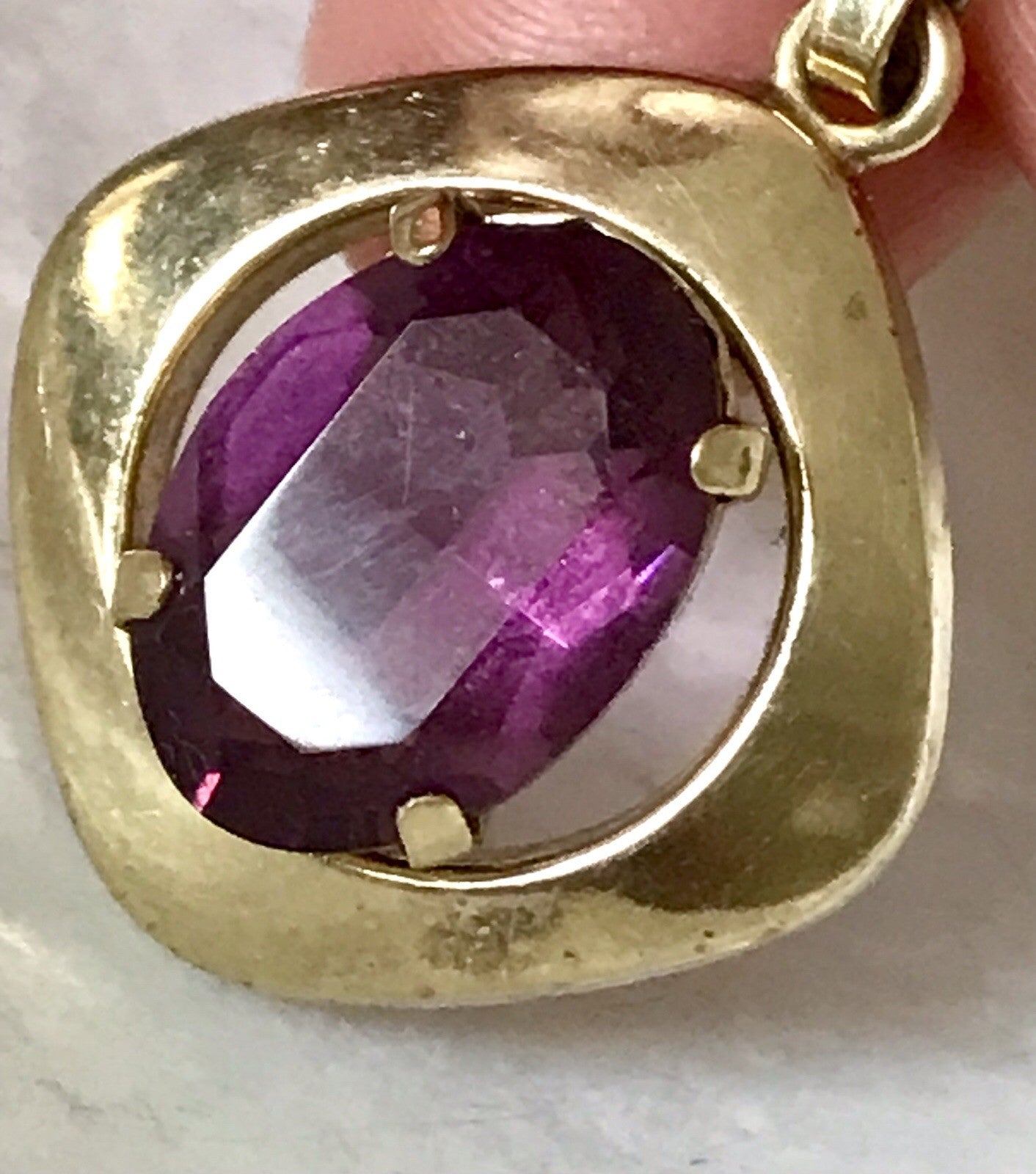 Vintage Designer Anhänger lila Stein Amethyst? Amerik. Doublè vergoldet