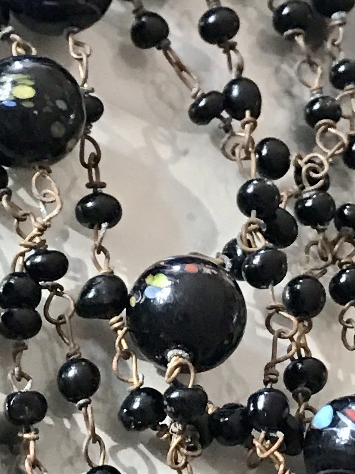 Alt antik? Vintage lange Halskette Kette schwarze Murano Perlen Sehr Schön