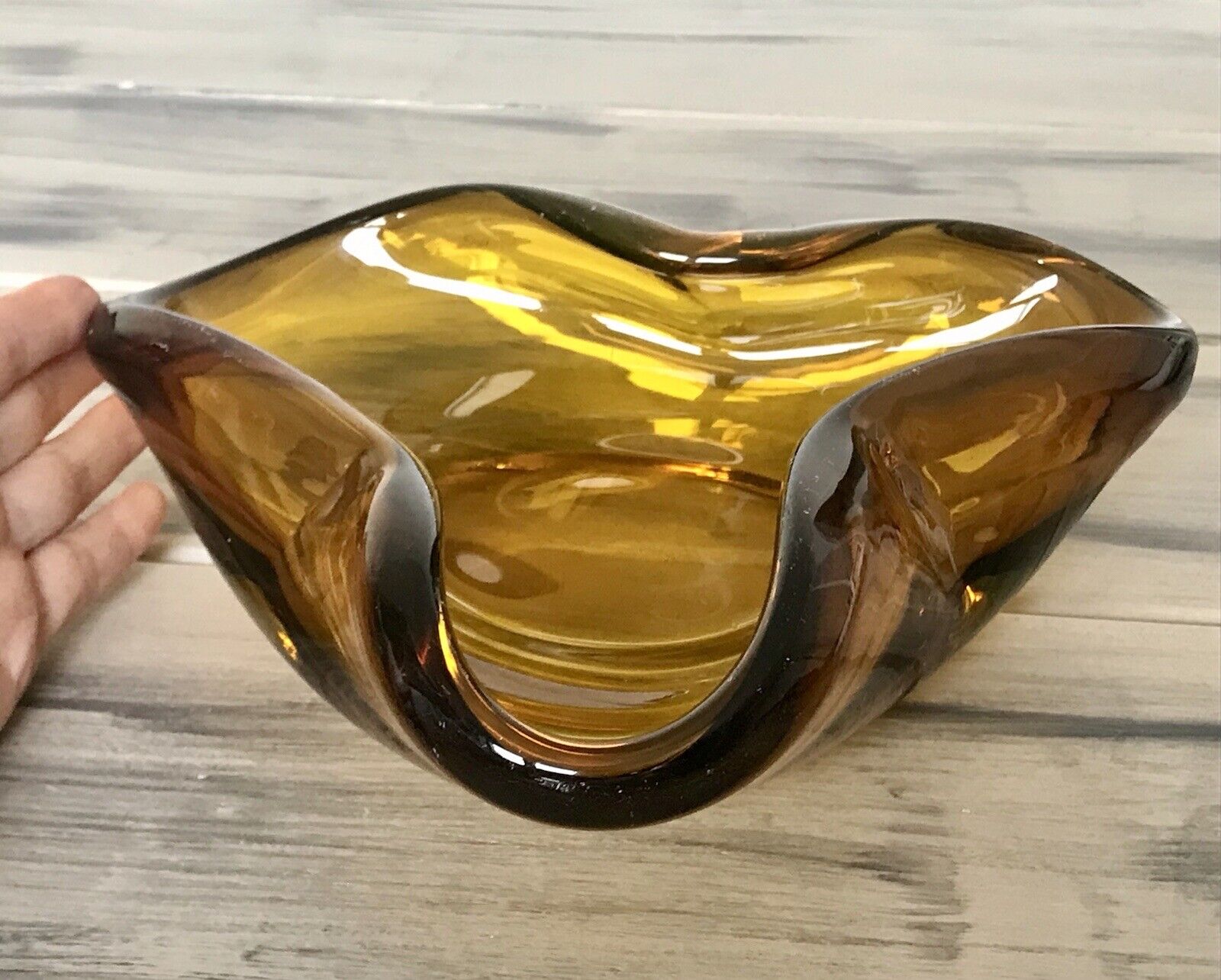 Vintage Murano Barovier ? 60er 70er Schale Glas Bernstein Gelb Amber