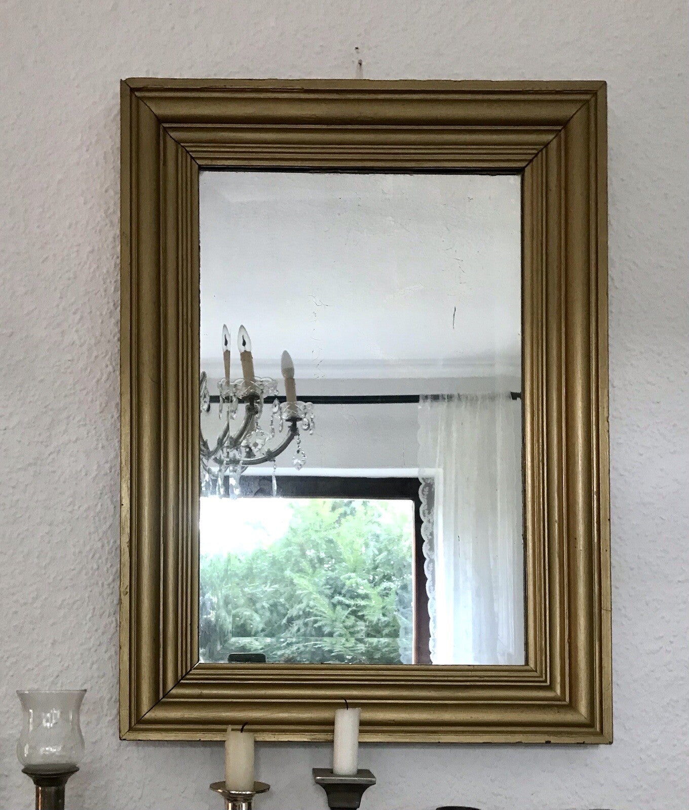 Antik Spiegel facettiert 1900-20 Jugendstil Art Déco Weichholz Wandspiegel gold