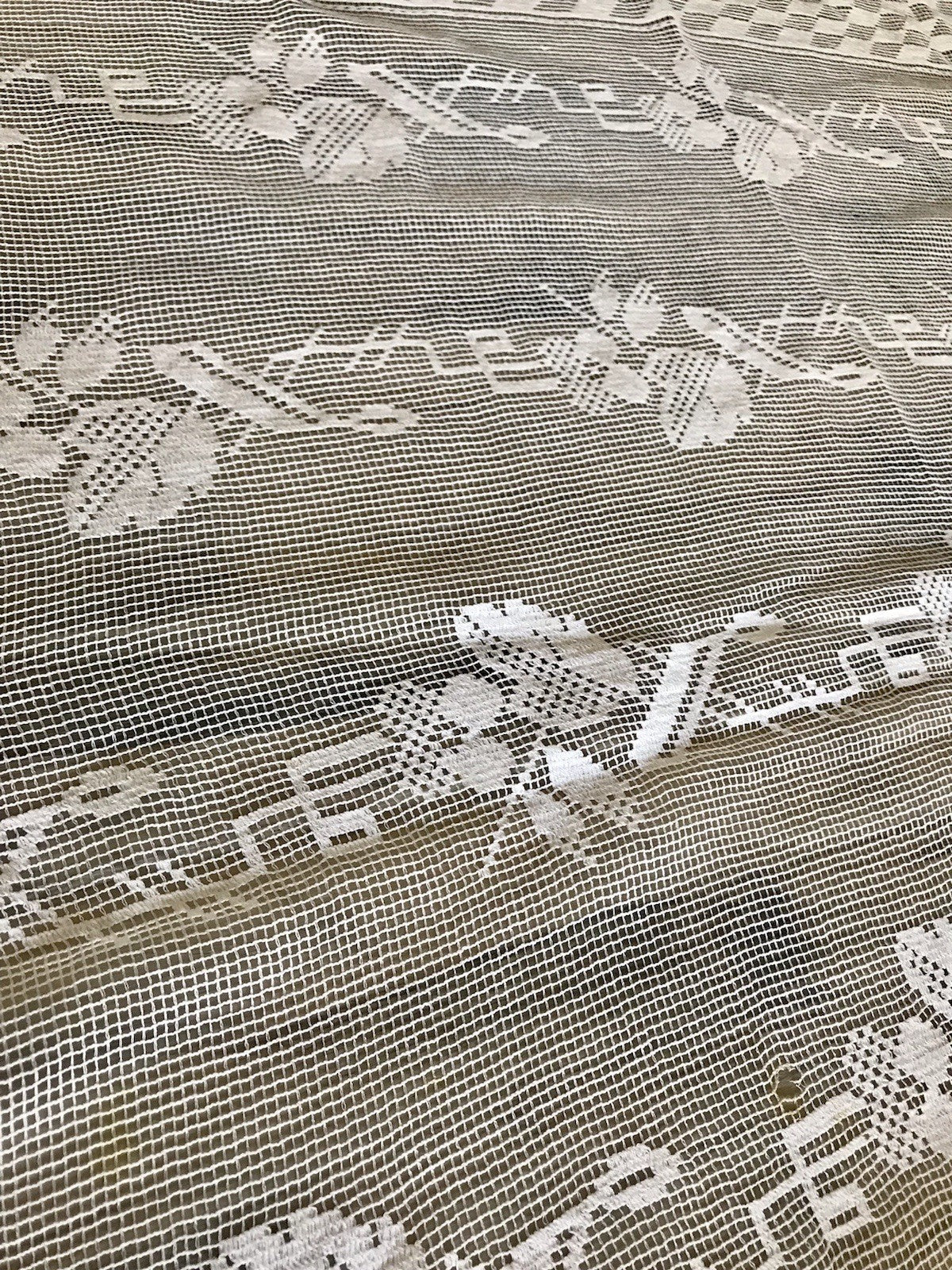 Antik Art Déco Fenster Gardine Vorhang Baumwolle Filetspitze weiß Spitze