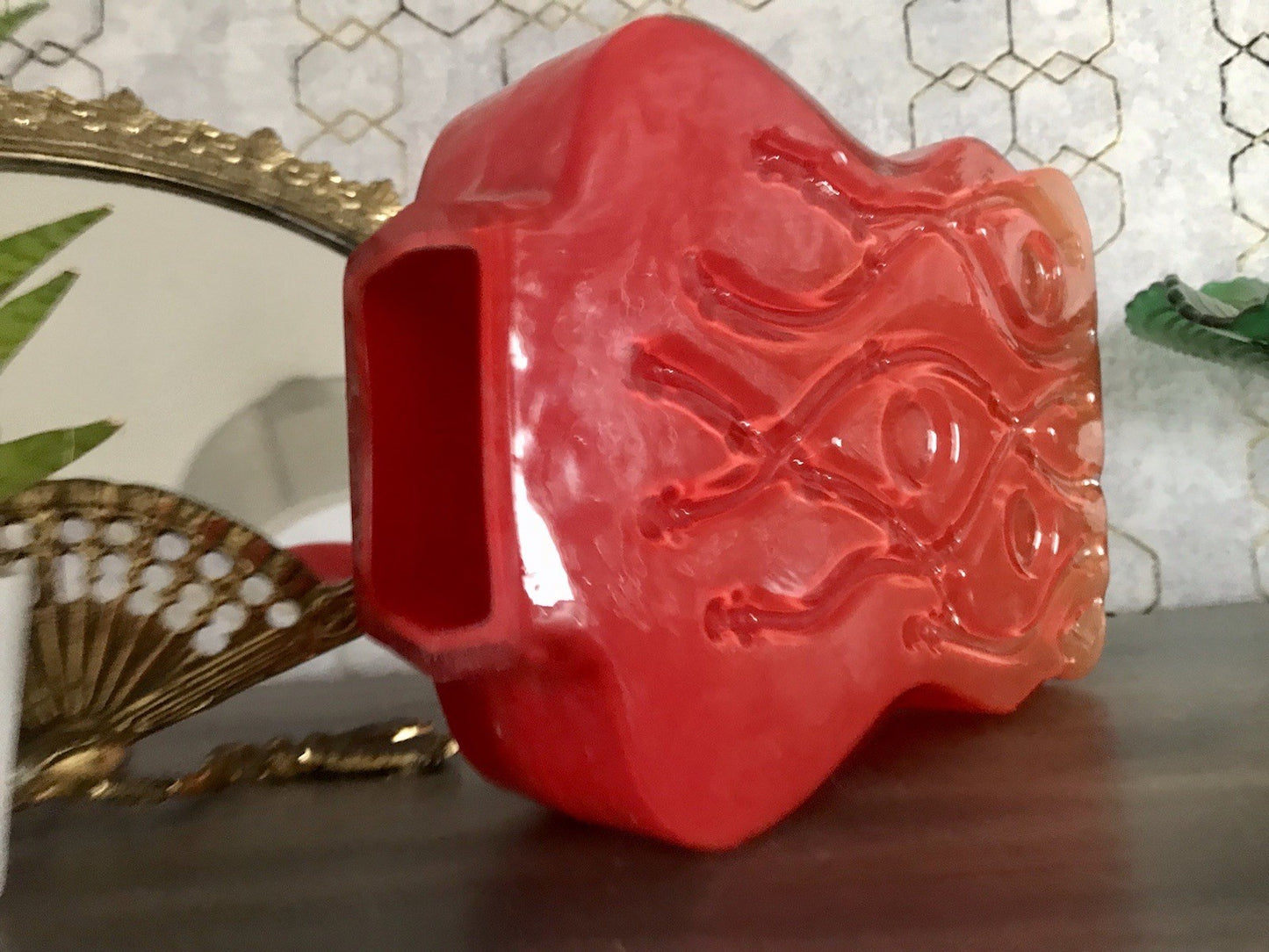 Vintage 70er Design Glasvase Glas Rot Orange Vase Pop Art Hirschberg