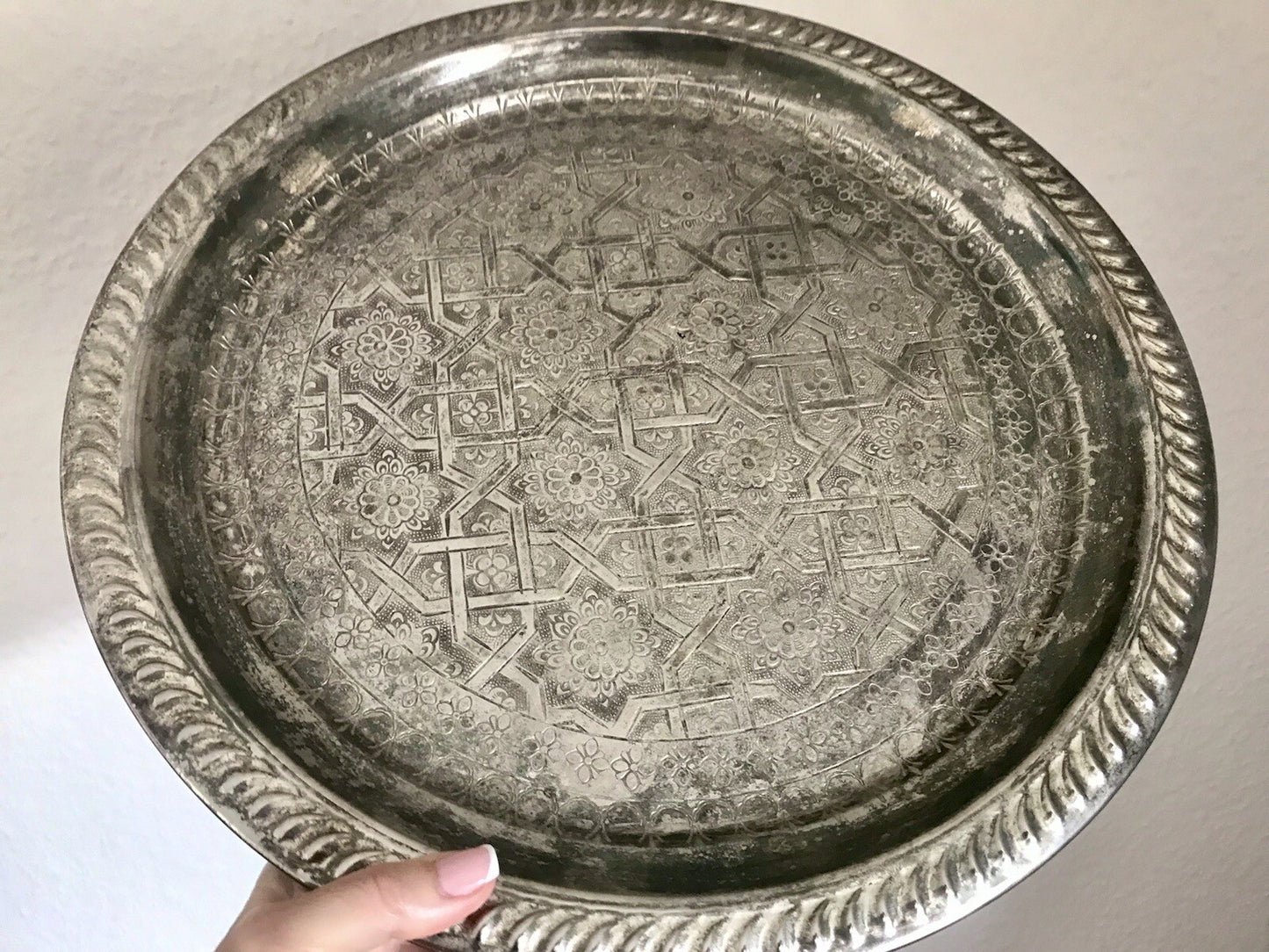Vintage Tablett Teetablettt Serviertablett versilbert ziseliert Marokko