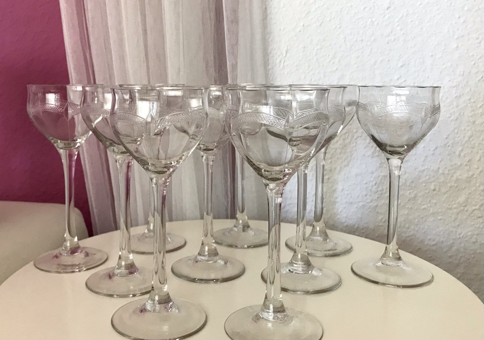 Antik Weingläser 10x Gläser Jugendstil optisch gerippt Schliffdekor