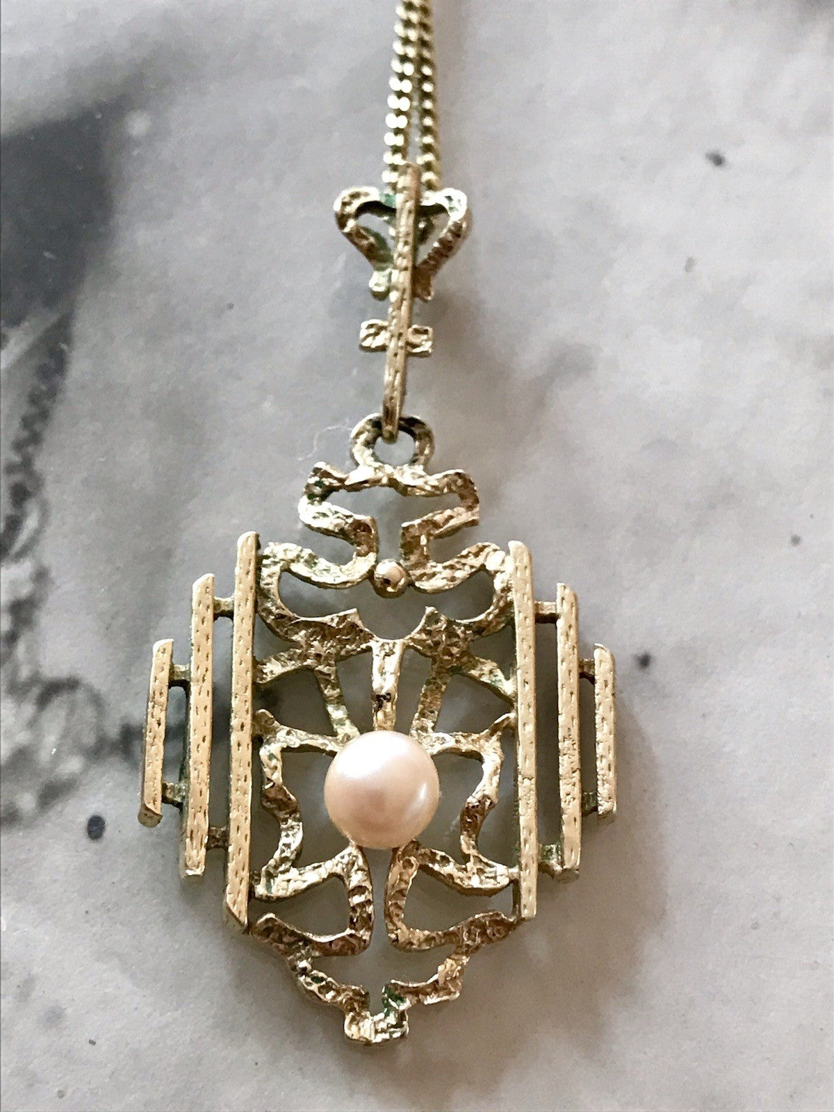 Vintage Designer Anhänger Perle Amerik. Doublè vergoldet Brutalismus MCM TeKa