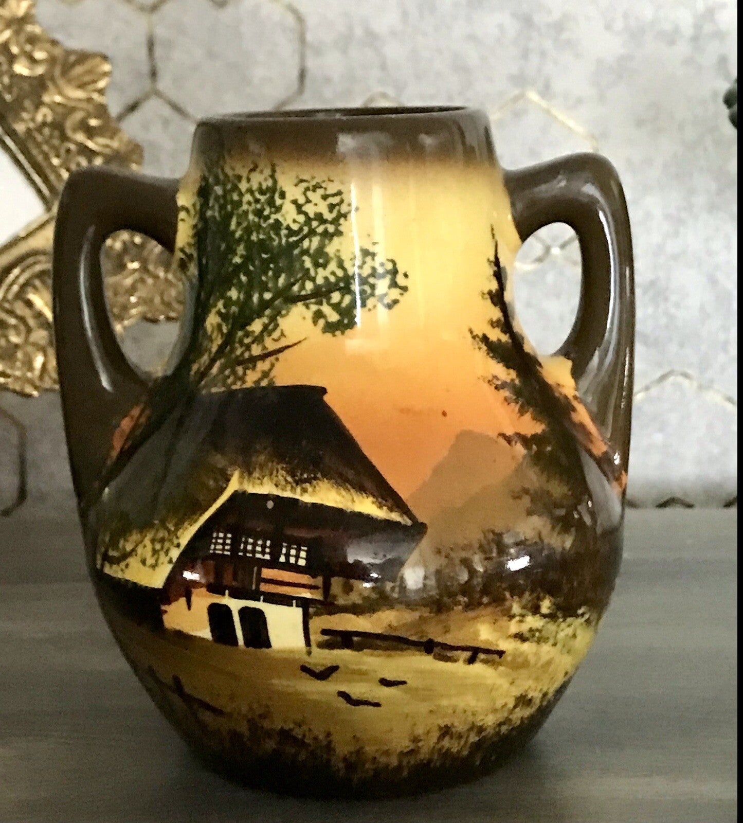 Antik  Keramik Majolika Schramberg  Vase Väschen handbemalt