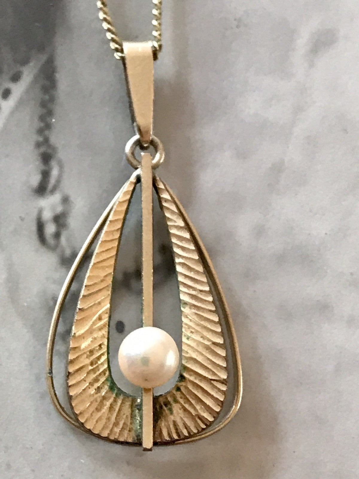 Vintage Designer Anhänger Perle Amerik. Doublè vergoldet