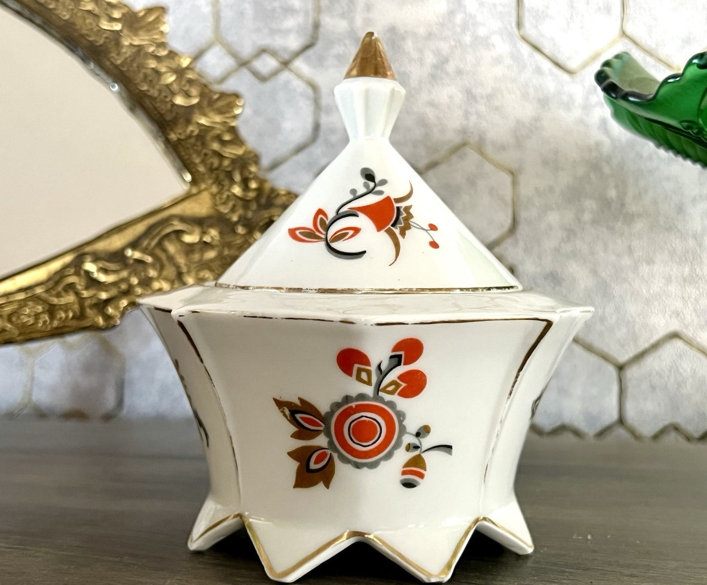 Antik Art Déco Porzellan Dose Deckeldose Schatulle Bonboniere Volkstedt Thüringe