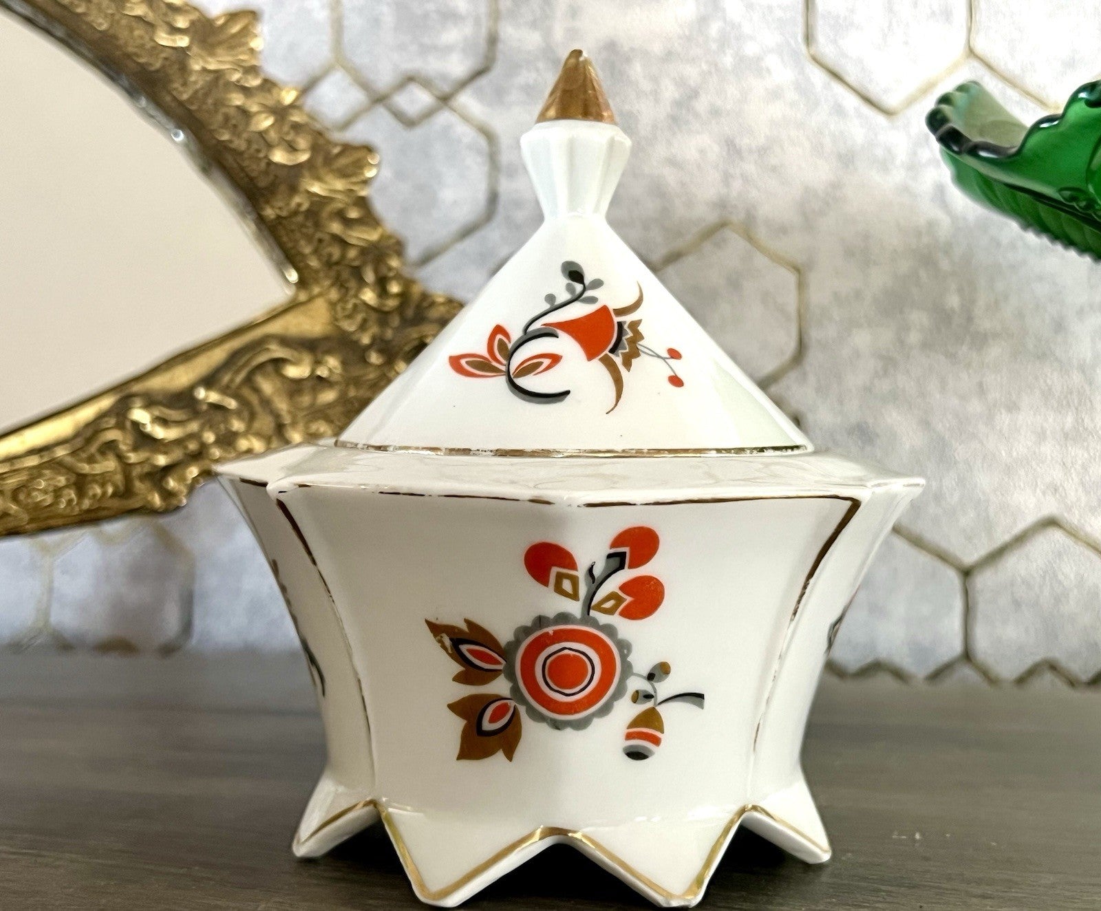 Antik Art Déco Porzellan Dose Deckeldose Schatulle Bonboniere Volkstedt Thüringe