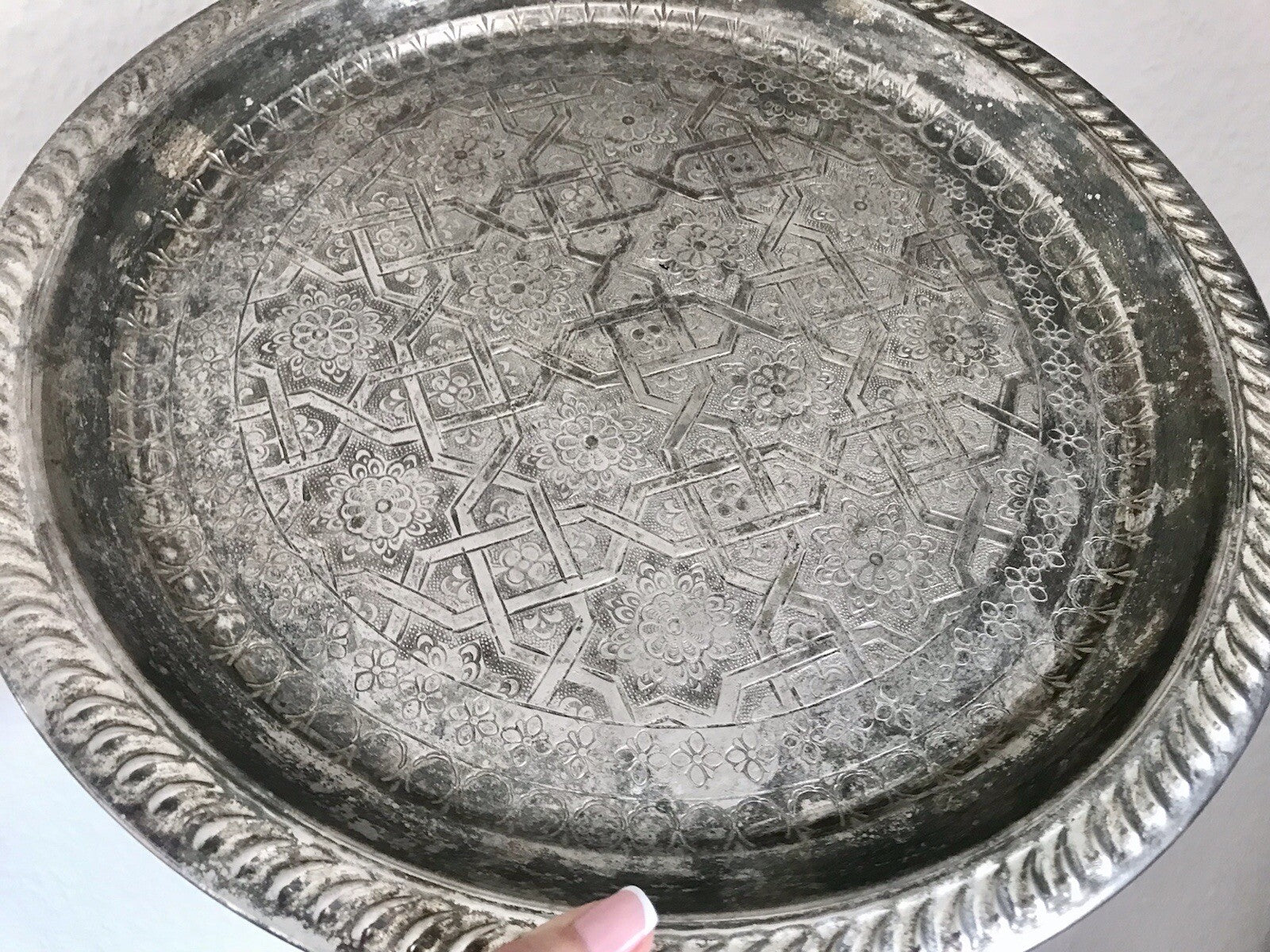 Vintage Tablett Teetablettt Serviertablett versilbert ziseliert Marokko