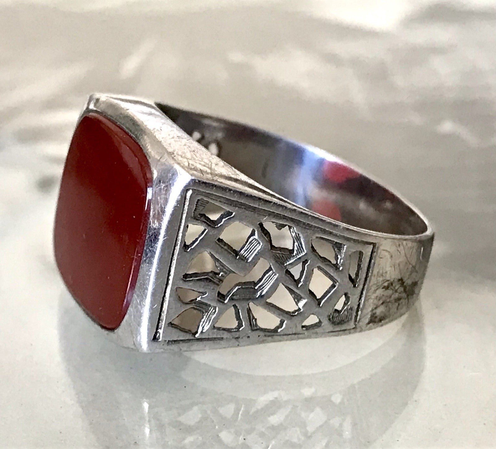 Antik alt Vintage Art Déco Herren RING Siegelring Karneol 835 Silber Gr.63