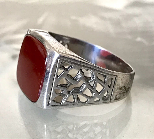 Antik alt Vintage Art Déco Herren RING Siegelring Karneol 835 Silber Gr.63